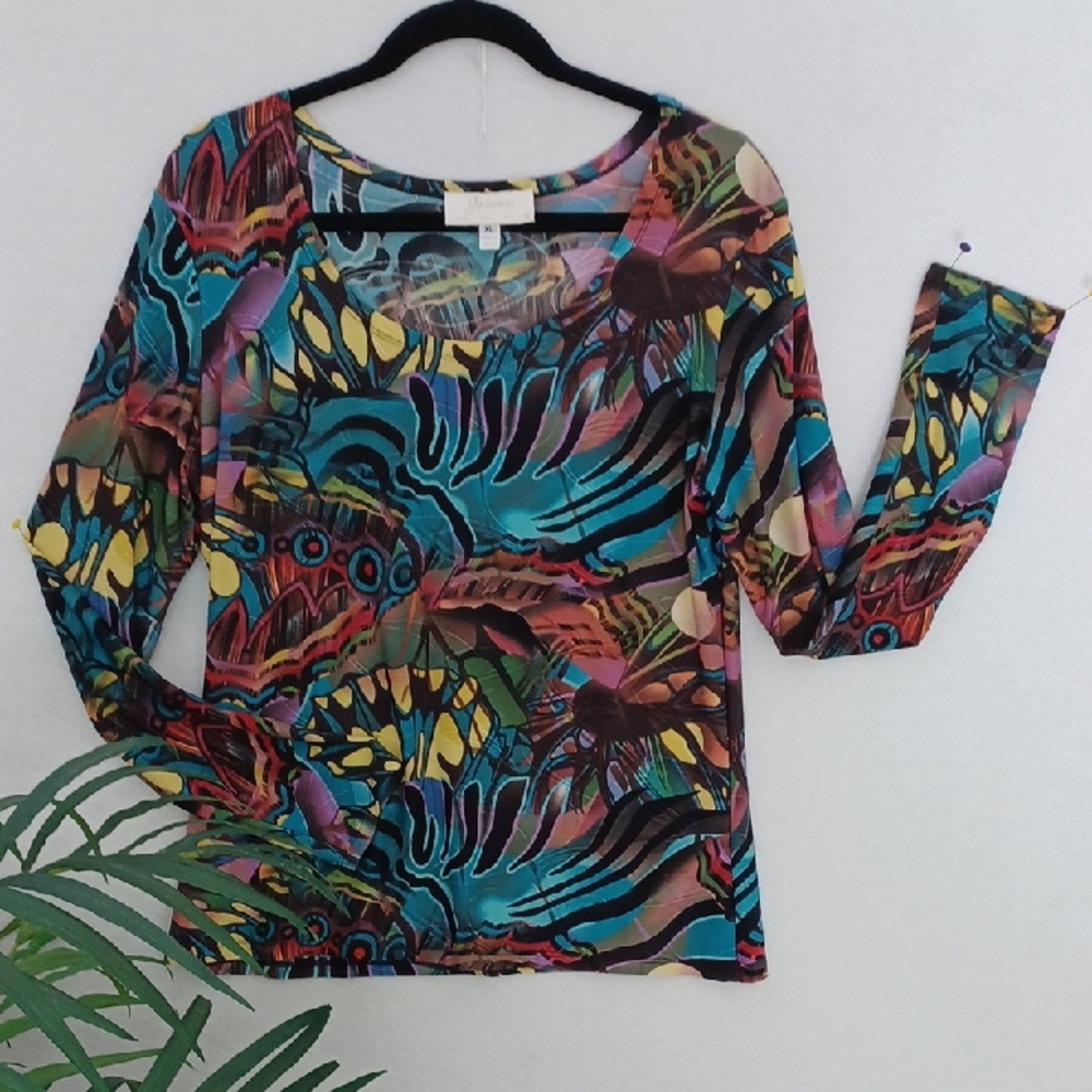 Janine (London,Paris,NY)Multicolor Abstract Women's Long Sleeved Stretch Tee, XL